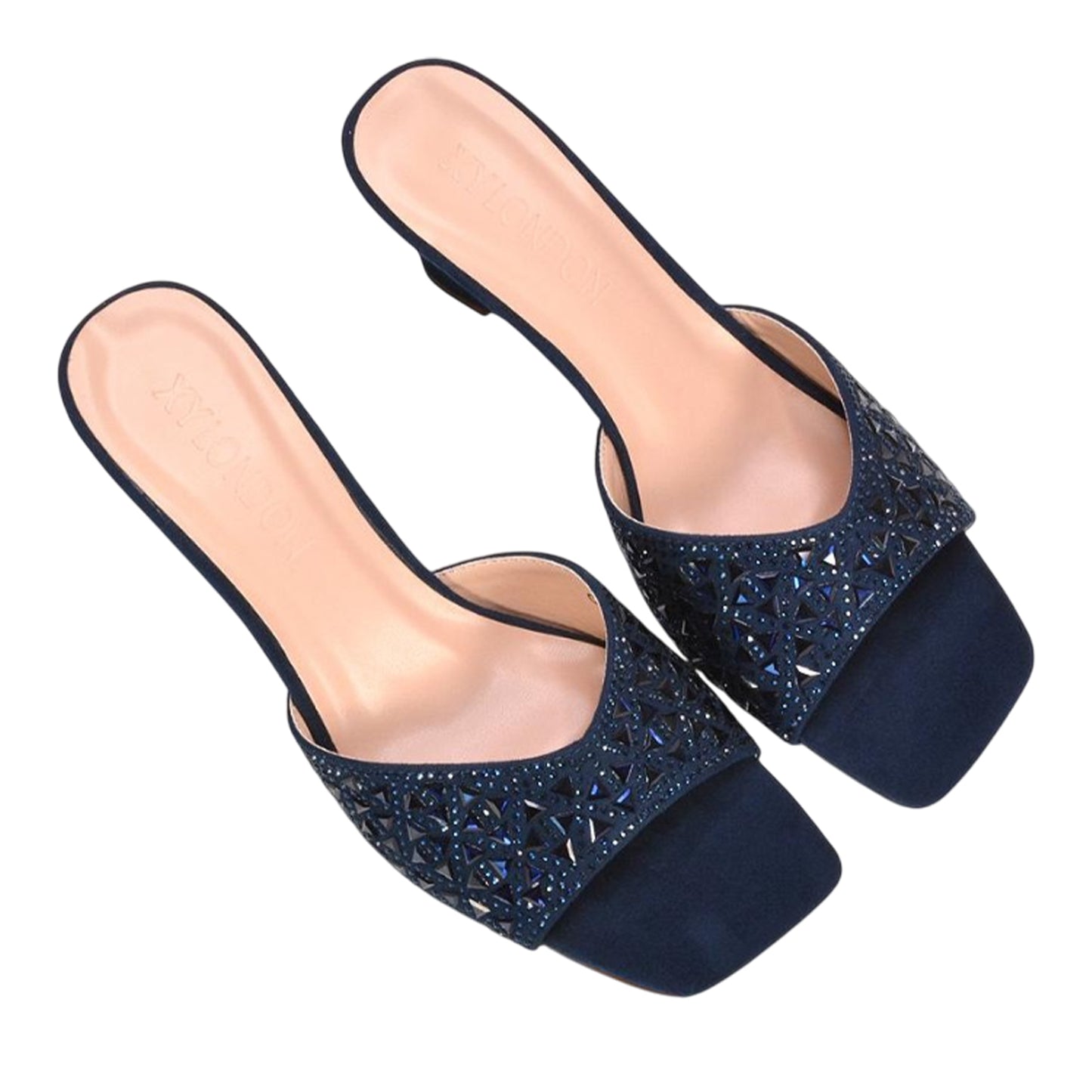 Navy - Lifestyle - XY London Womens-Ladies Georgia Diamante Heeled Mule Sandals
