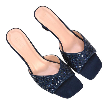 Navy - Lifestyle - XY London Womens-Ladies Georgia Diamante Heeled Mule Sandals