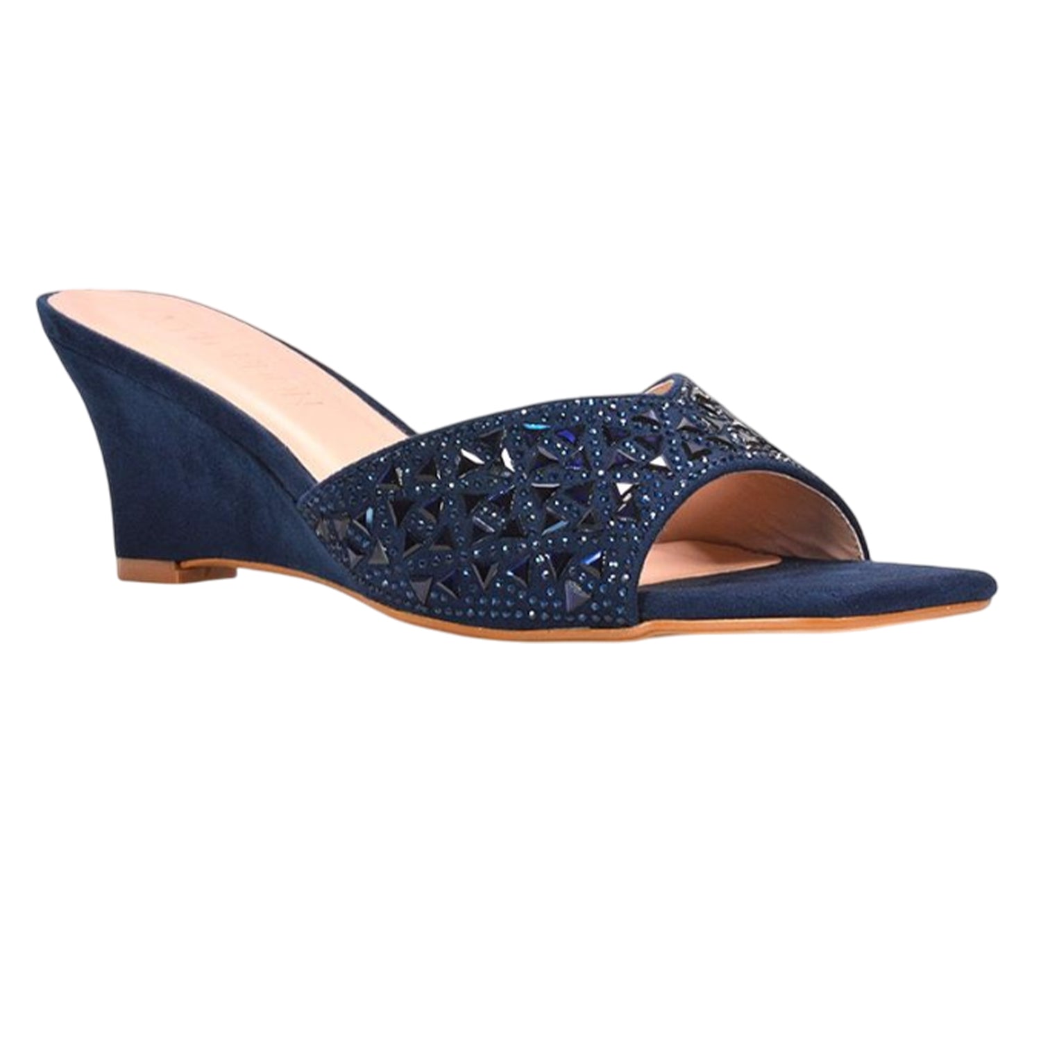 Navy - Pack Shot - XY London Womens-Ladies Georgia Diamante Heeled Mule Sandals