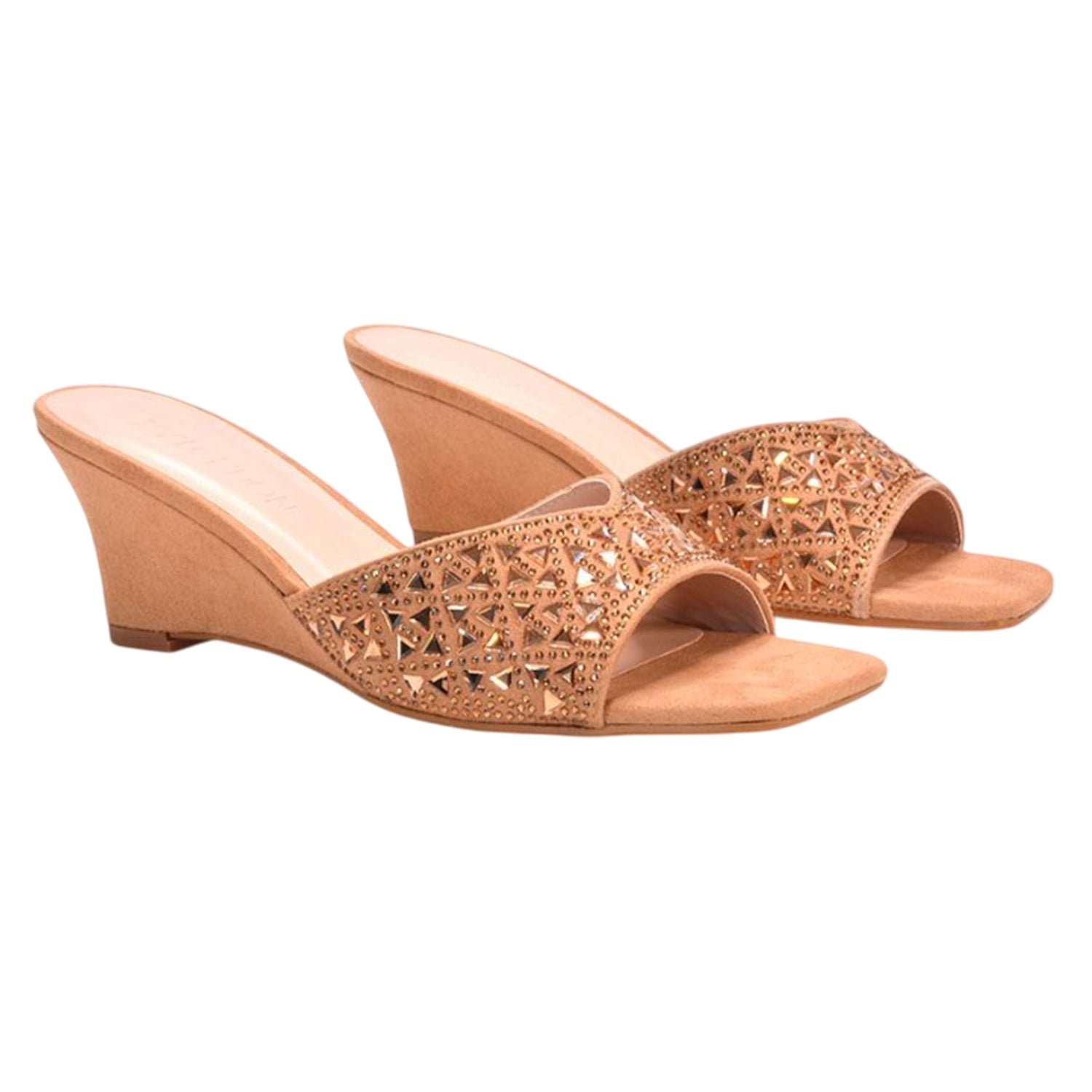 Beige - Side - XY London Womens-Ladies Georgia Diamante Heeled Mule Sandals