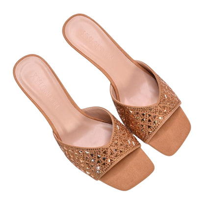 Beige - Pack Shot - XY London Womens-Ladies Georgia Diamante Heeled Mule Sandals