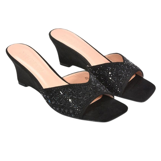 Black - Front - XY London Womens-Ladies Georgia Diamante Heeled Mule Sandals