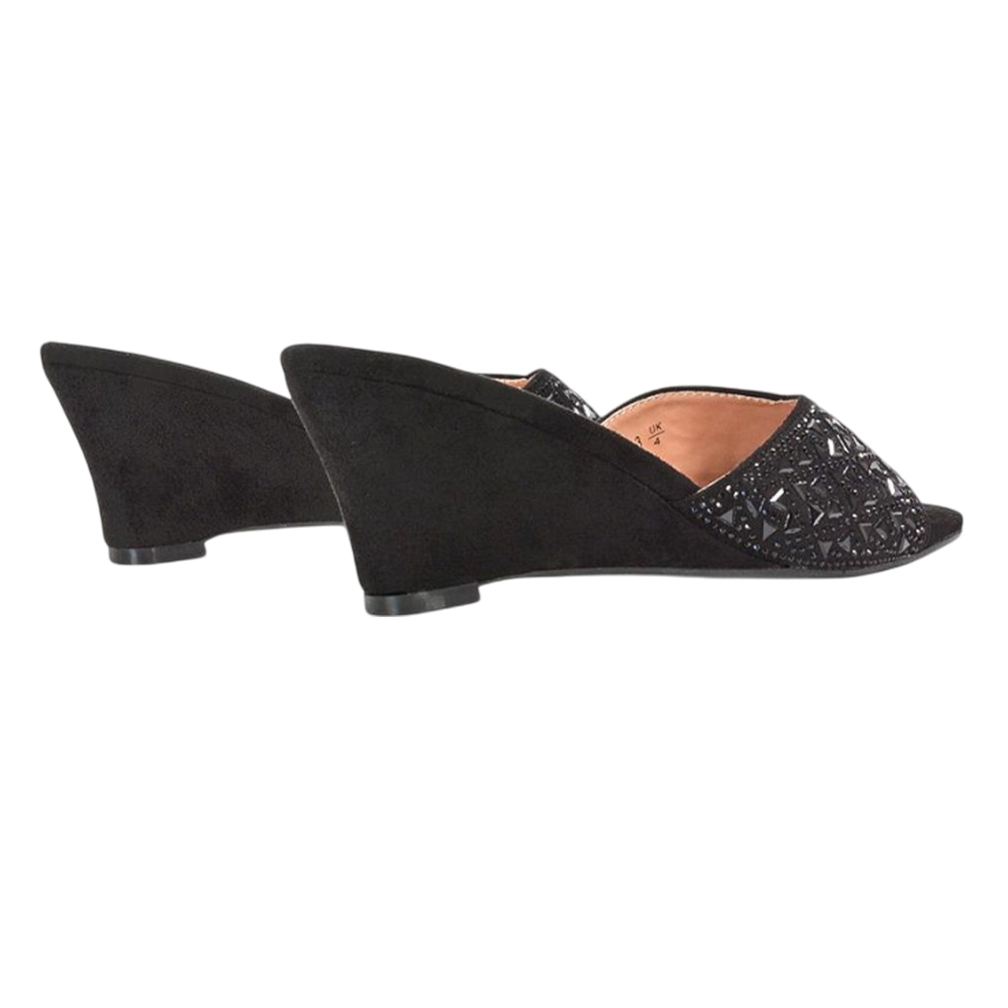Black - Back - XY London Womens-Ladies Georgia Diamante Heeled Mule Sandals