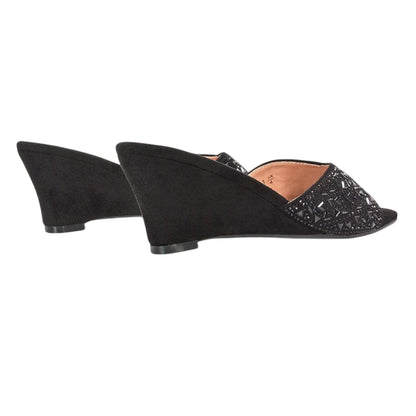 Black - Back - XY London Womens-Ladies Georgia Diamante Heeled Mule Sandals