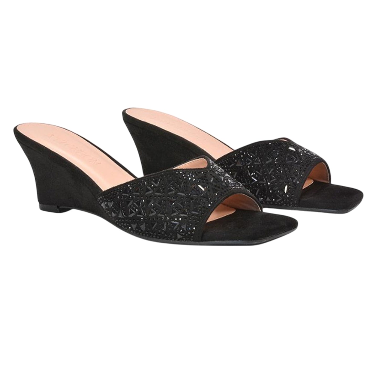Black - Side - XY London Womens-Ladies Georgia Diamante Heeled Mule Sandals