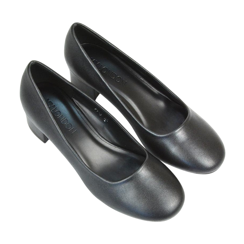 Black - Side - XY London Womens-Ladies Liberty Low Block Heel Court Shoes