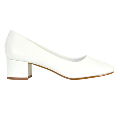 White - Pack Shot - XY London Womens-Ladies Liberty Low Block Heel Court Shoes