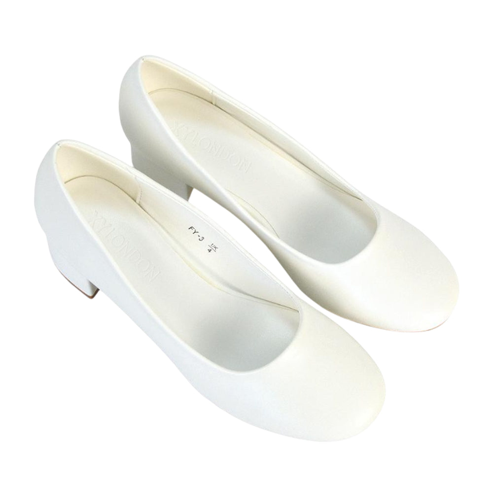 White - Close up - XY London Womens-Ladies Liberty Low Block Heel Court Shoes