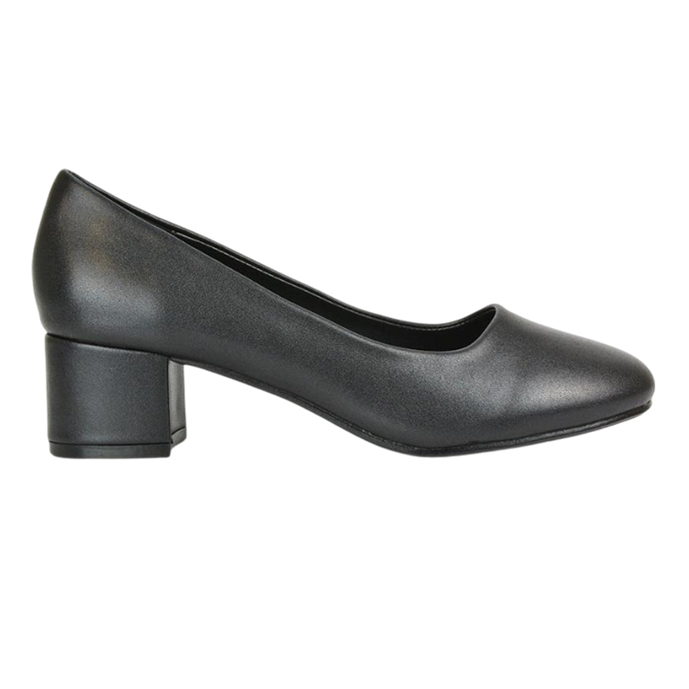 Black - Pack Shot - XY London Womens-Ladies Liberty Low Block Heel Court Shoes