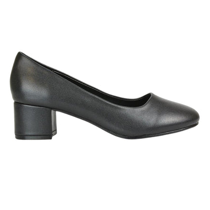 Black - Pack Shot - XY London Womens-Ladies Liberty Low Block Heel Court Shoes