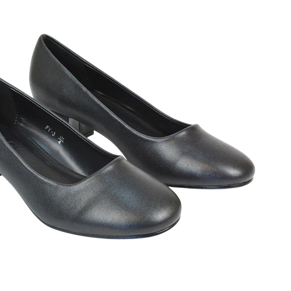 Black - Close up - XY London Womens-Ladies Liberty Low Block Heel Court Shoes