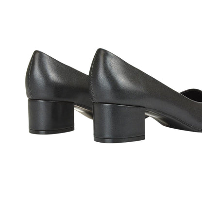 Black - Back - XY London Womens-Ladies Liberty Low Block Heel Court Shoes