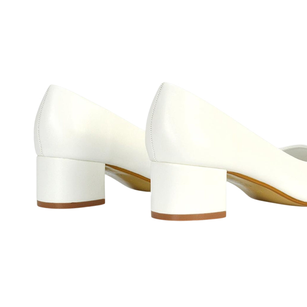 White - Back - XY London Womens-Ladies Liberty Low Block Heel Court Shoes