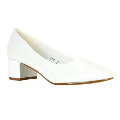 White - Lifestyle - XY London Womens-Ladies Liberty Low Block Heel Court Shoes