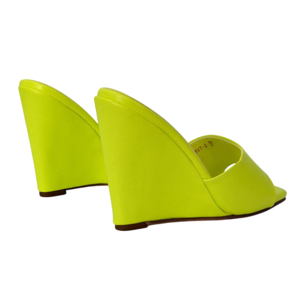 Green - Back - XY London Womens-Ladies Otis High Heel Wedge Mules
