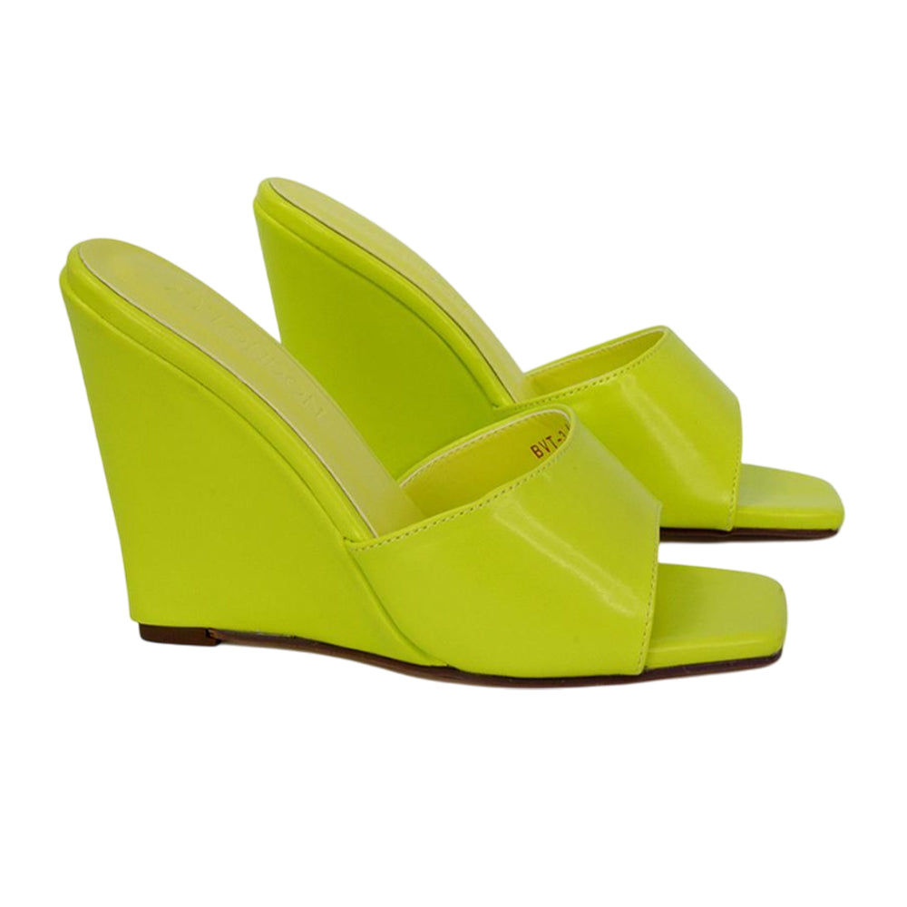 Green - Side - XY London Womens-Ladies Otis High Heel Wedge Mules