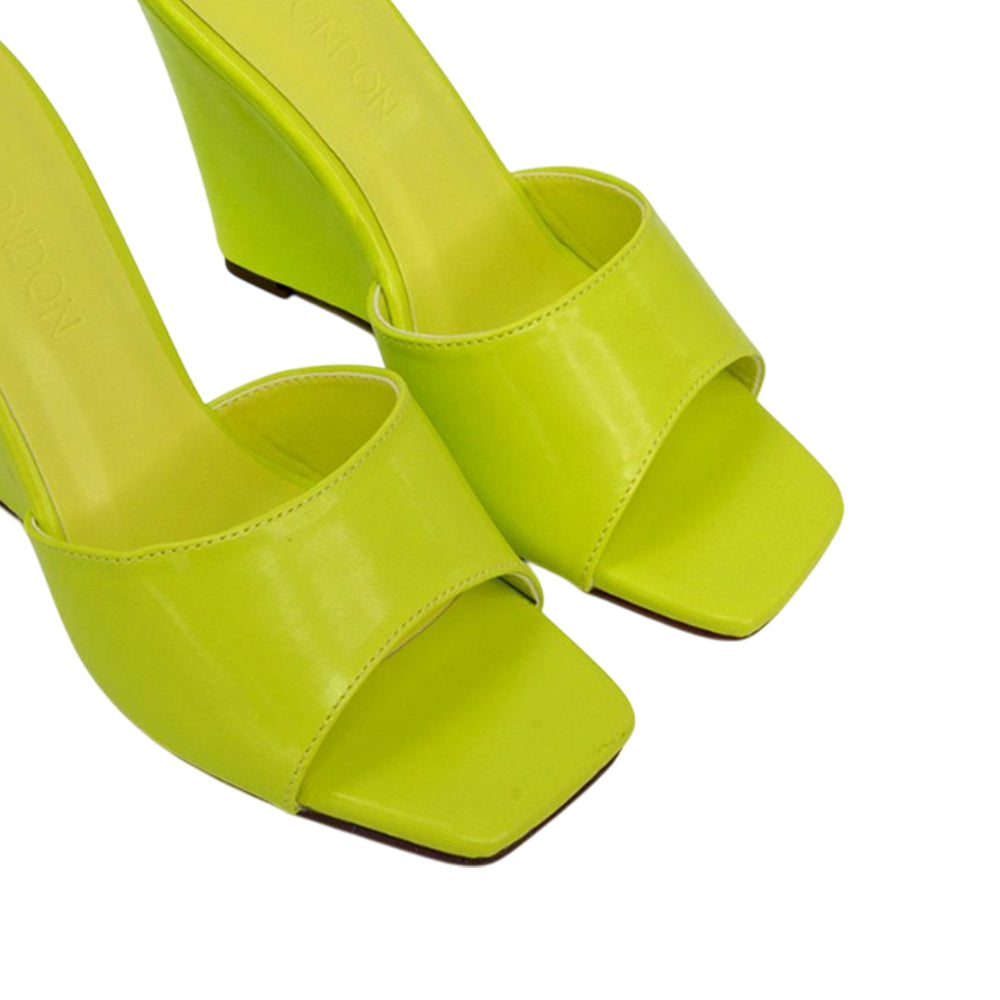 Green - Pack Shot - XY London Womens-Ladies Otis High Heel Wedge Mules
