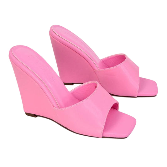 Pink - Front - XY London Womens-Ladies Otis High Heel Wedge Mules