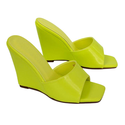 Green - Front - XY London Womens-Ladies Otis High Heel Wedge Mules
