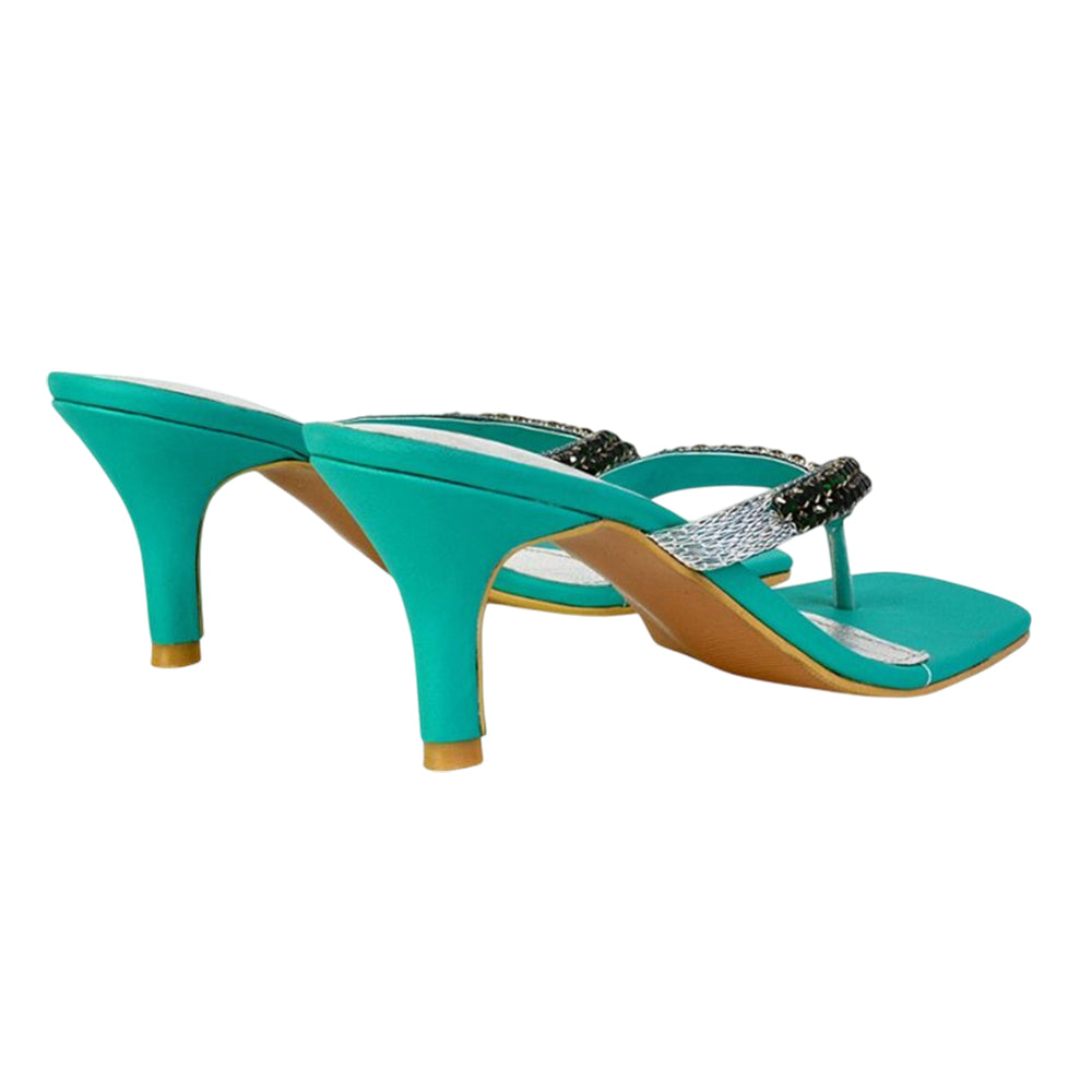 Green - Back - XY London Womens-Ladies Lynn Diamante Kitten Heel Sandals