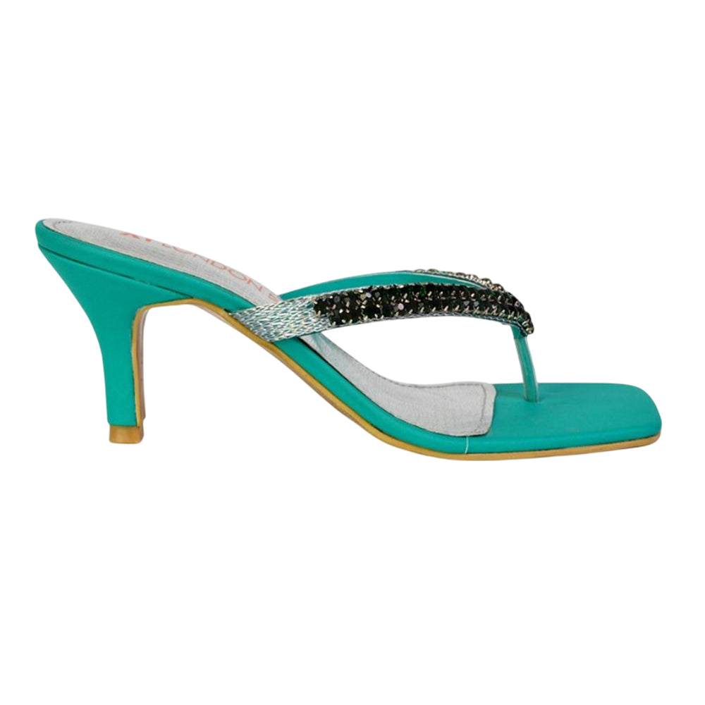 Green - Lifestyle - XY London Womens-Ladies Lynn Diamante Kitten Heel Sandals