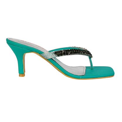 Green - Lifestyle - XY London Womens-Ladies Lynn Diamante Kitten Heel Sandals
