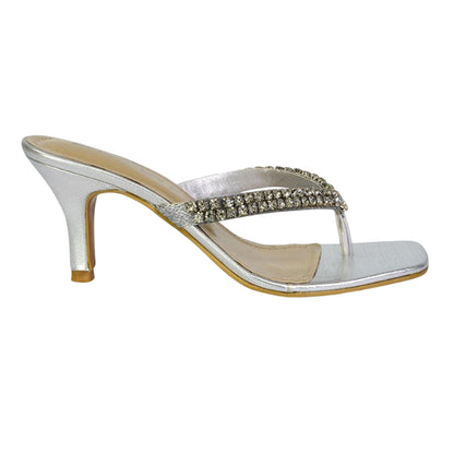 Silver - Lifestyle - XY London Womens-Ladies Lynn Diamante Kitten Heel Sandals