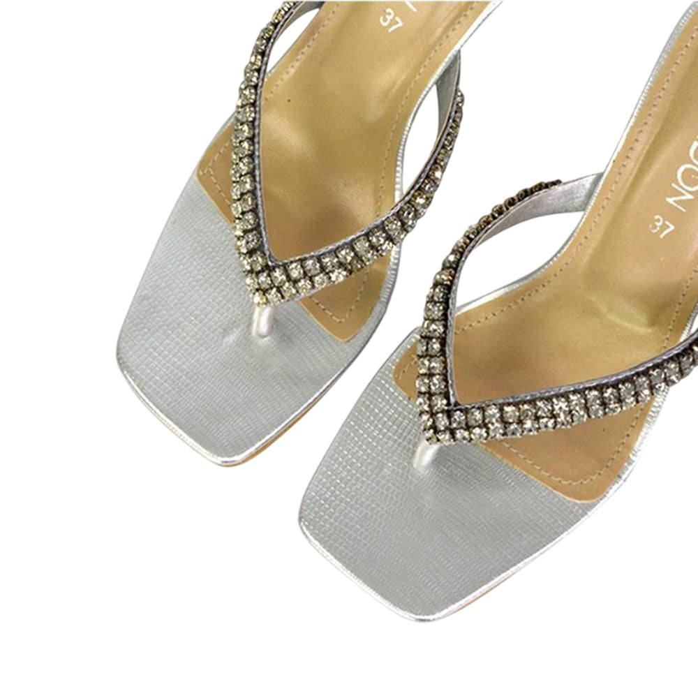 Silver - Pack Shot - XY London Womens-Ladies Lynn Diamante Kitten Heel Sandals