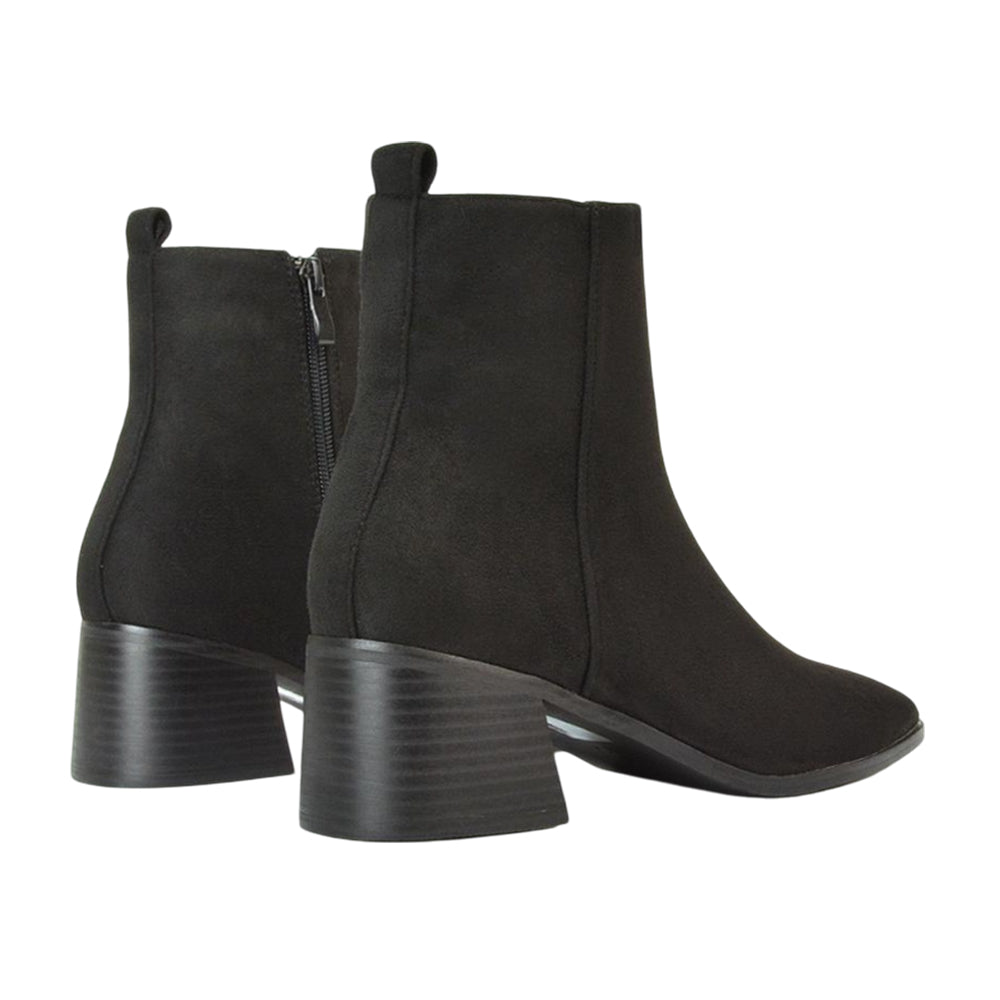 Jet Black - Back - XY London Womens-Ladies Angela Low Block Heel Ankle Boots