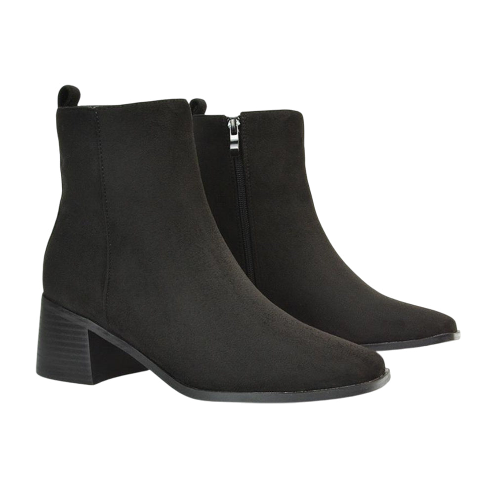 Jet Black - Side - XY London Womens-Ladies Angela Low Block Heel Ankle Boots