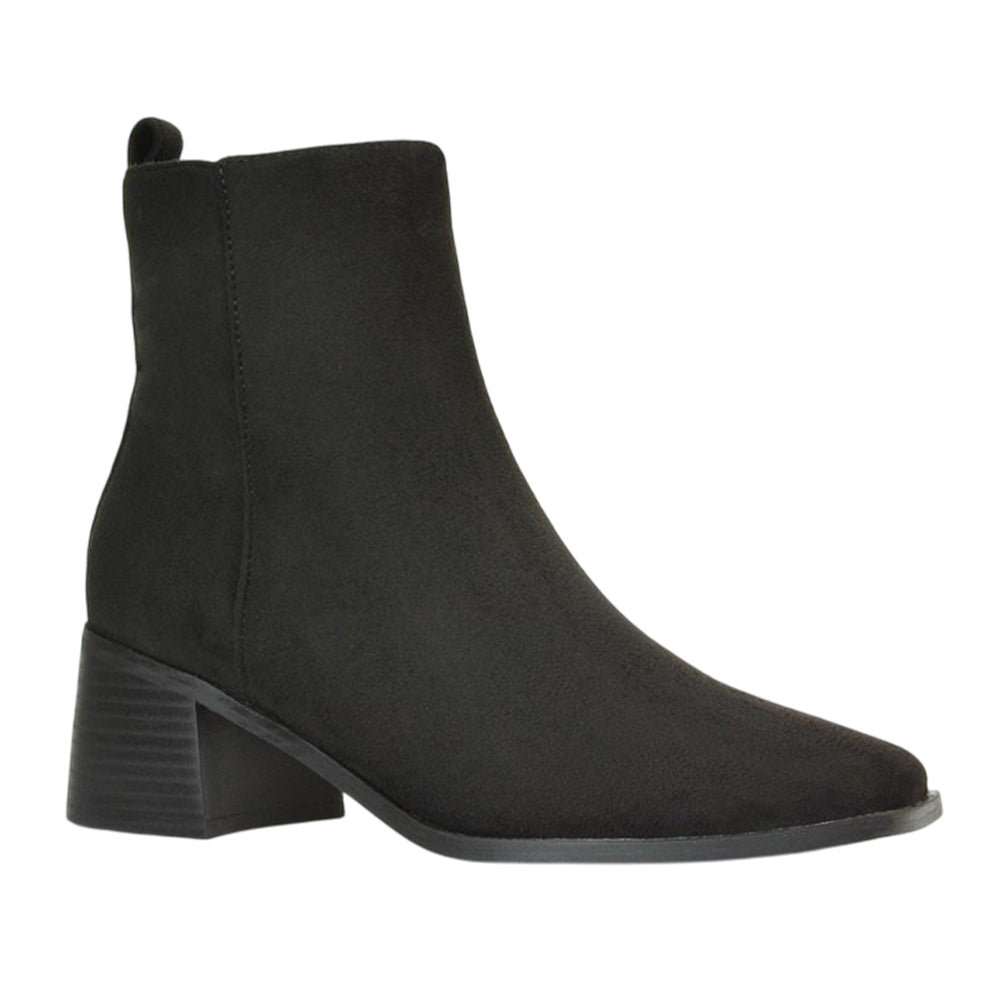 Jet Black - Lifestyle - XY London Womens-Ladies Angela Low Block Heel Ankle Boots