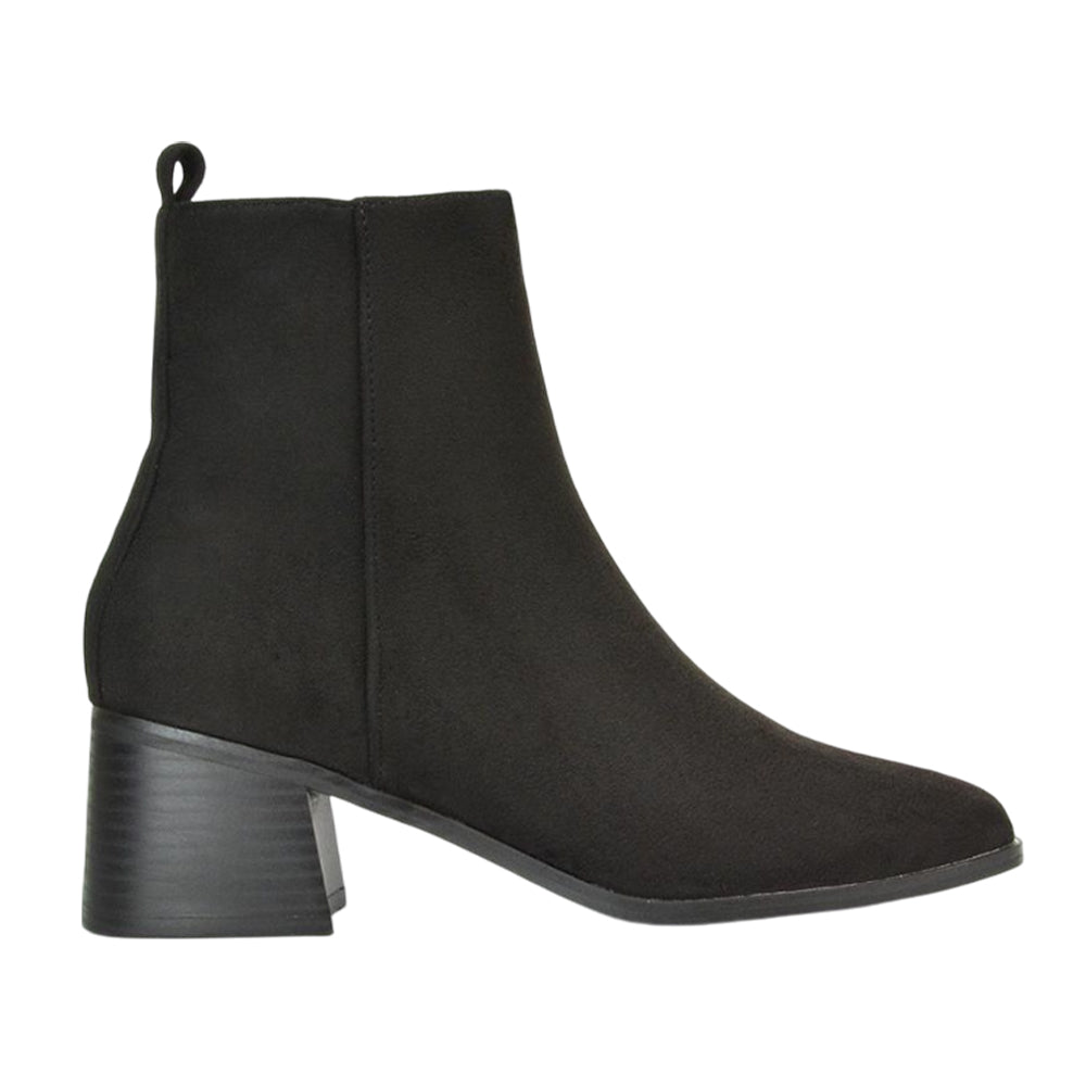 Jet Black - Pack Shot - XY London Womens-Ladies Angela Low Block Heel Ankle Boots