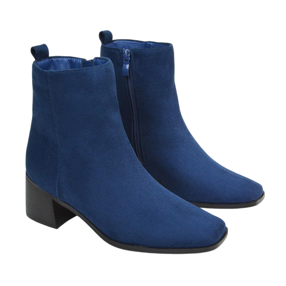 Navy - Front - XY London Womens-Ladies Angela Low Block Heel Ankle Boots