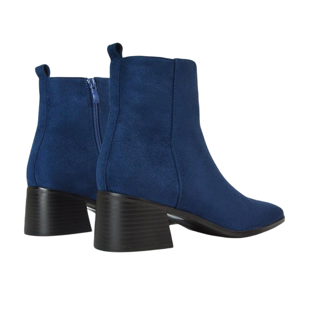Navy - Back - XY London Womens-Ladies Angela Low Block Heel Ankle Boots