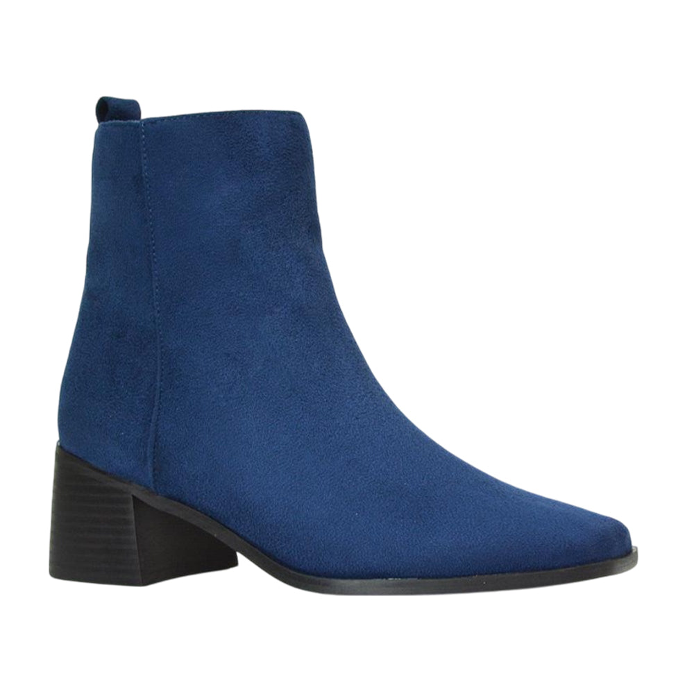 Navy - Side - XY London Womens-Ladies Angela Low Block Heel Ankle Boots
