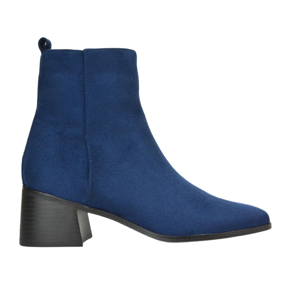 Navy - Pack Shot - XY London Womens-Ladies Angela Low Block Heel Ankle Boots