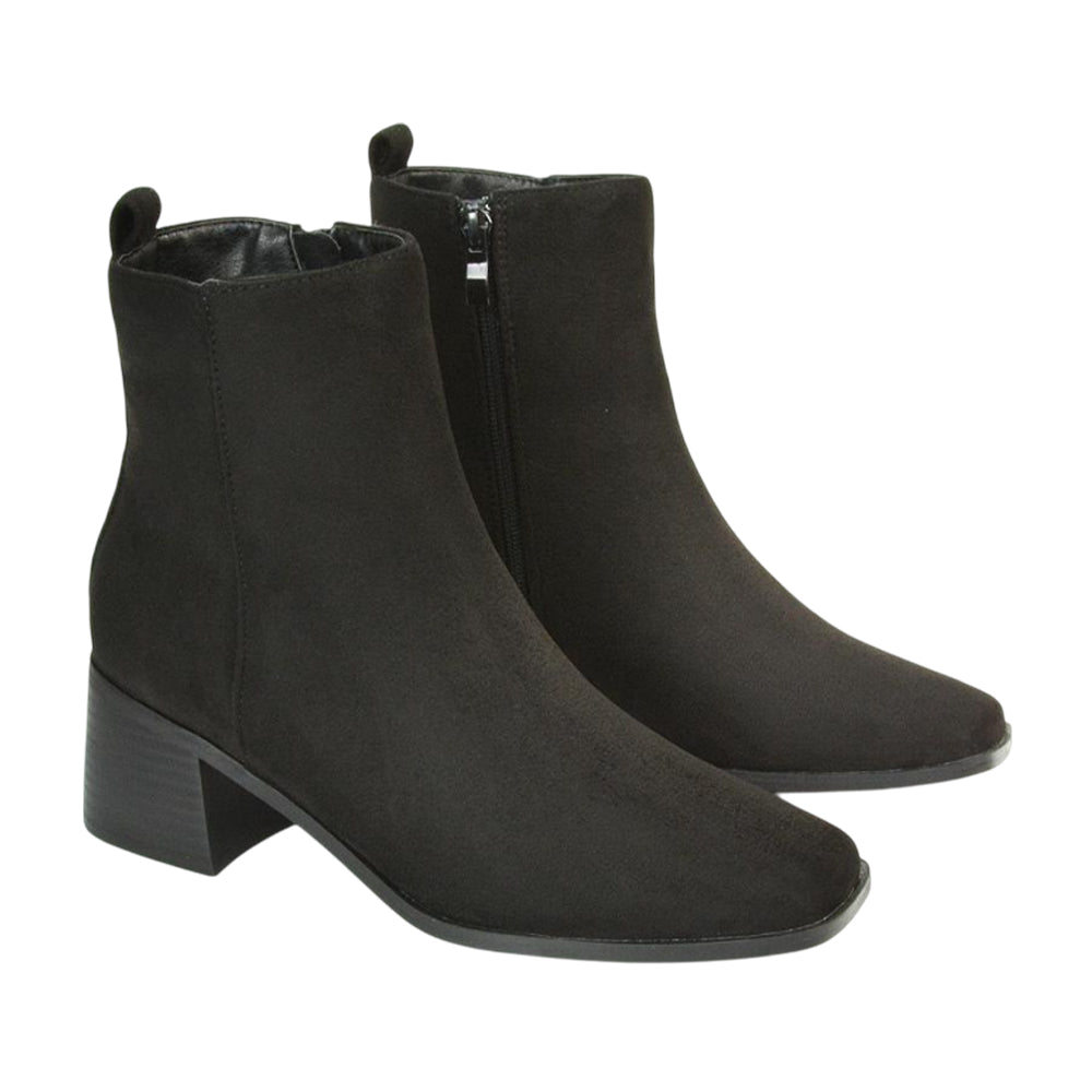 Jet Black - Front - XY London Womens-Ladies Angela Low Block Heel Ankle Boots