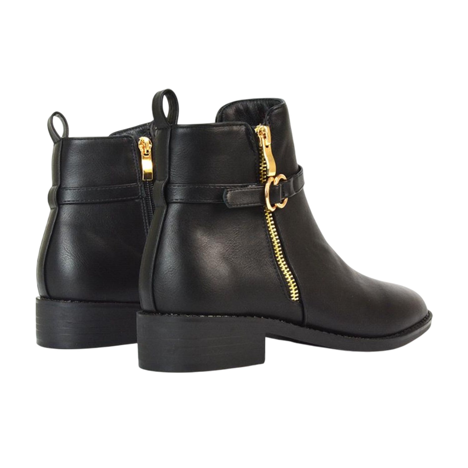Black - Back - XY London Womens-Ladies Lorna Buckle Detail Ankle Boots