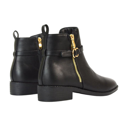 Black - Back - XY London Womens-Ladies Lorna Buckle Detail Ankle Boots