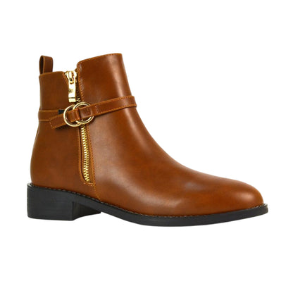 Tan - Pack Shot - XY London Womens-Ladies Lorna Buckle Detail Ankle Boots
