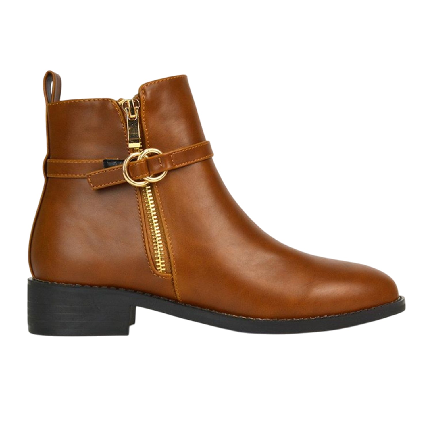 Tan - Close up - XY London Womens-Ladies Lorna Buckle Detail Ankle Boots