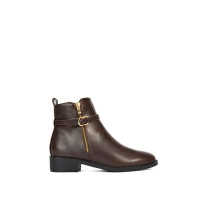 Brown - Front - XY London Womens-Ladies Lorna Buckle Detail Ankle Boots