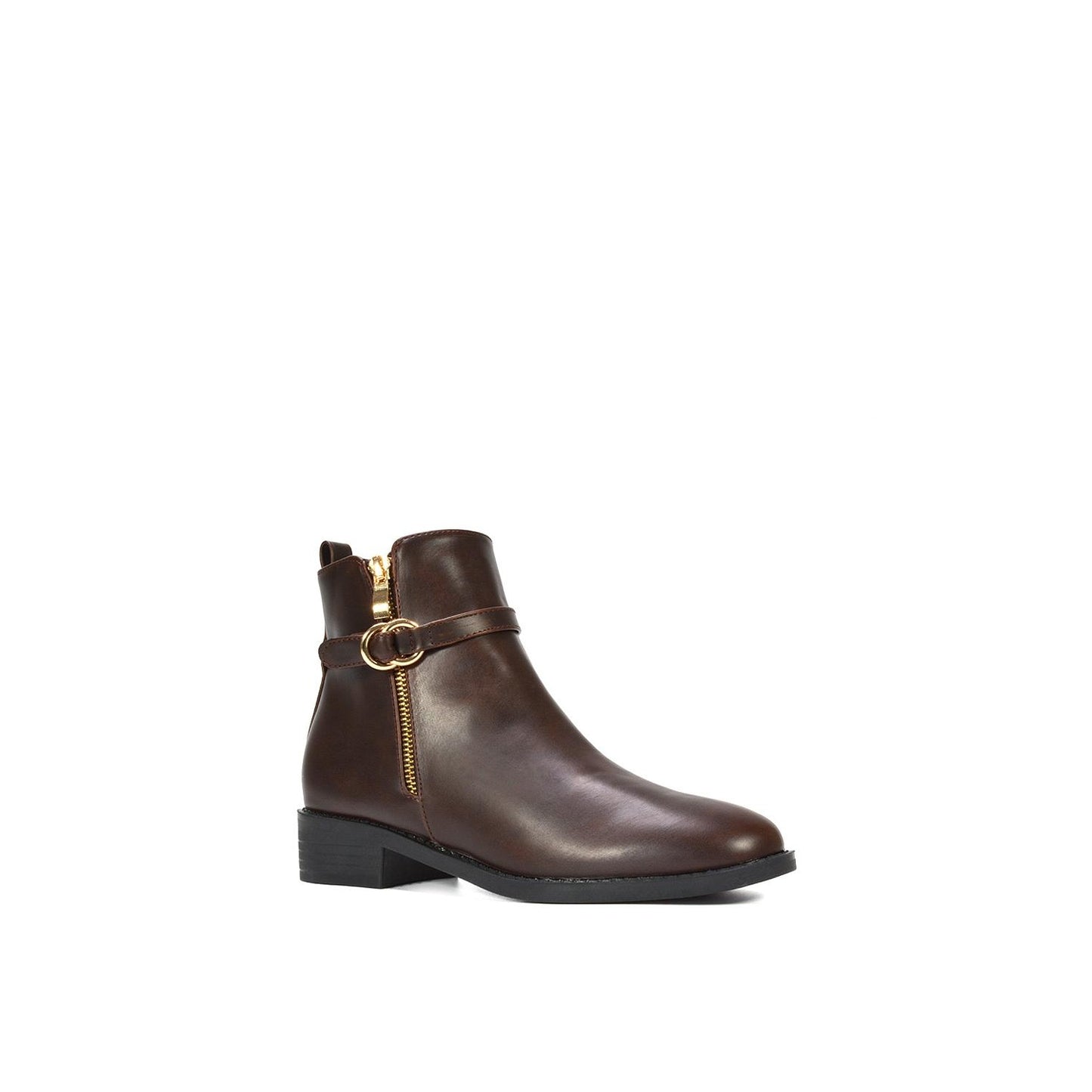 Brown - Back - XY London Womens-Ladies Lorna Buckle Detail Ankle Boots