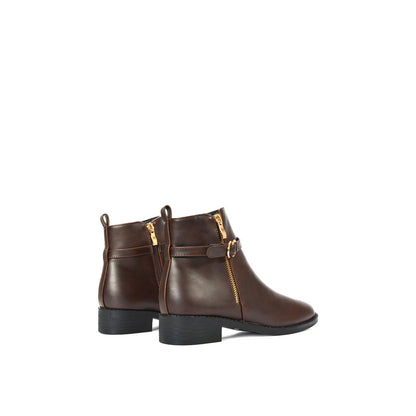 Brown - Side - XY London Womens-Ladies Lorna Buckle Detail Ankle Boots