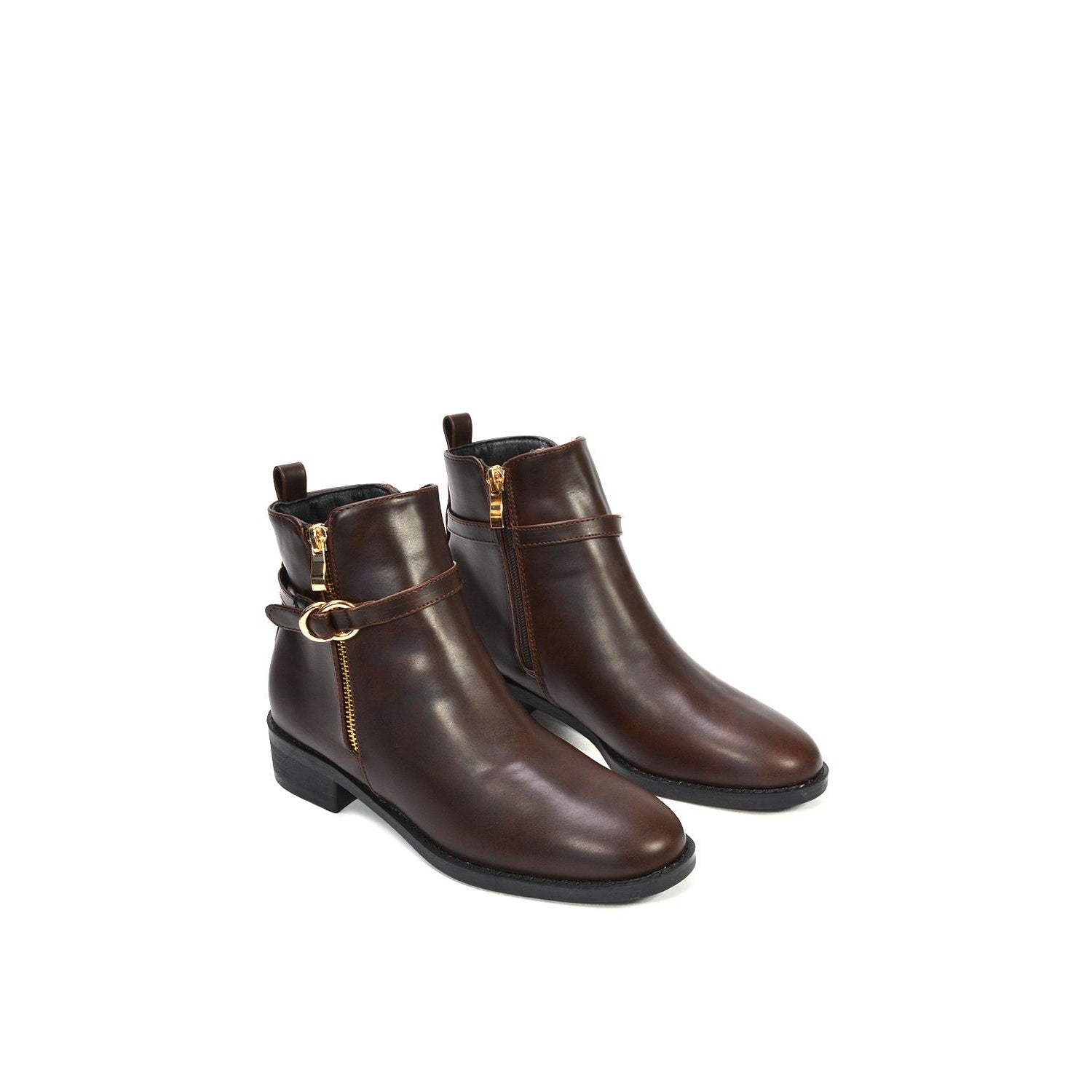 Brown - Pack Shot - XY London Womens-Ladies Lorna Buckle Detail Ankle Boots