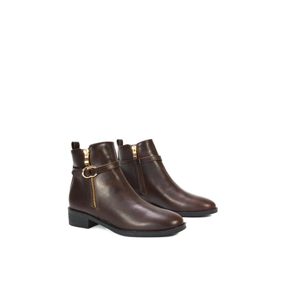 Brown - Close up - XY London Womens-Ladies Lorna Buckle Detail Ankle Boots