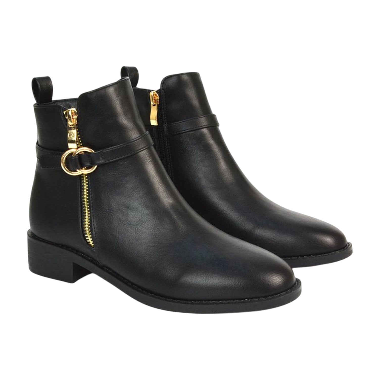 Black - Side - XY London Womens-Ladies Lorna Buckle Detail Ankle Boots
