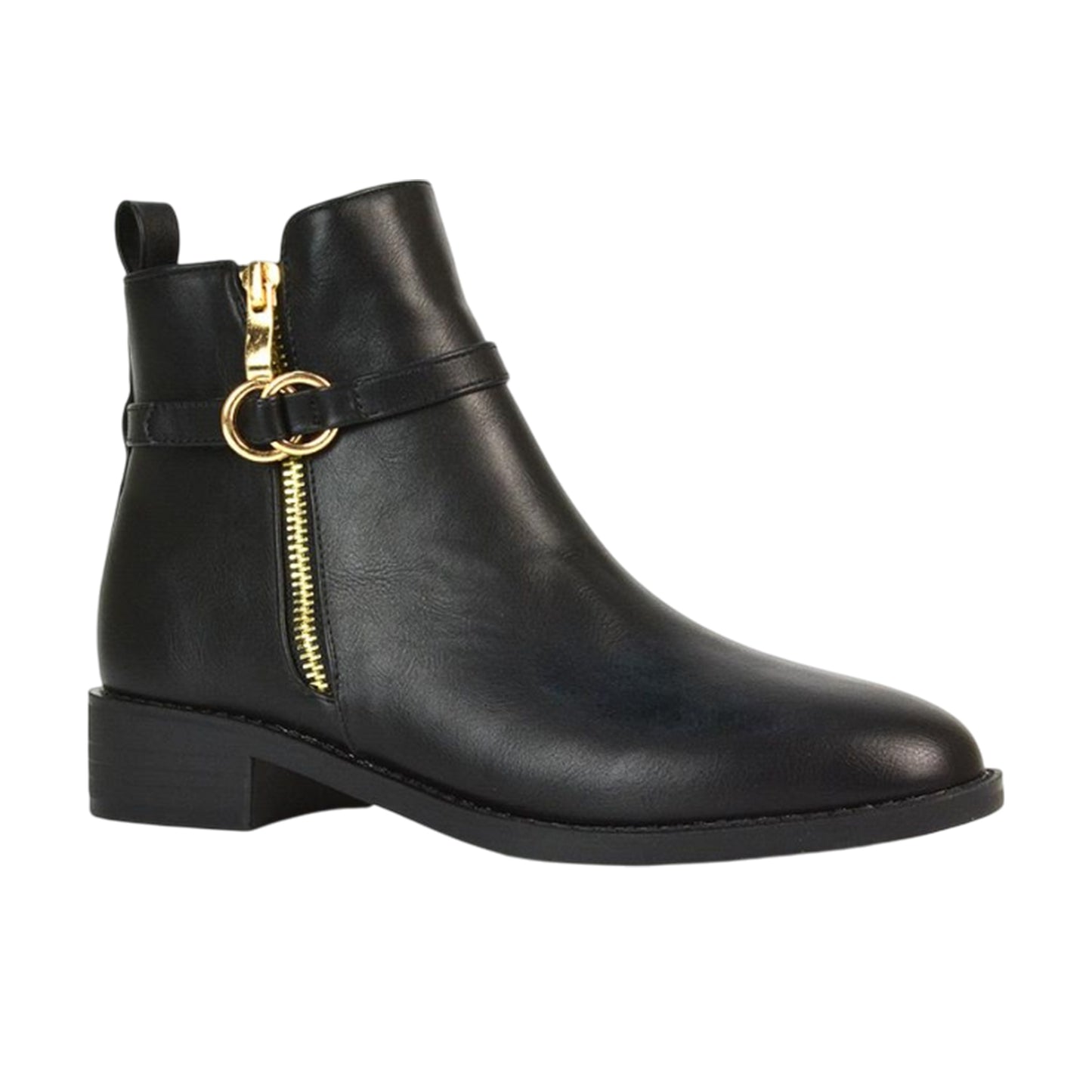 Black - Pack Shot - XY London Womens-Ladies Lorna Buckle Detail Ankle Boots