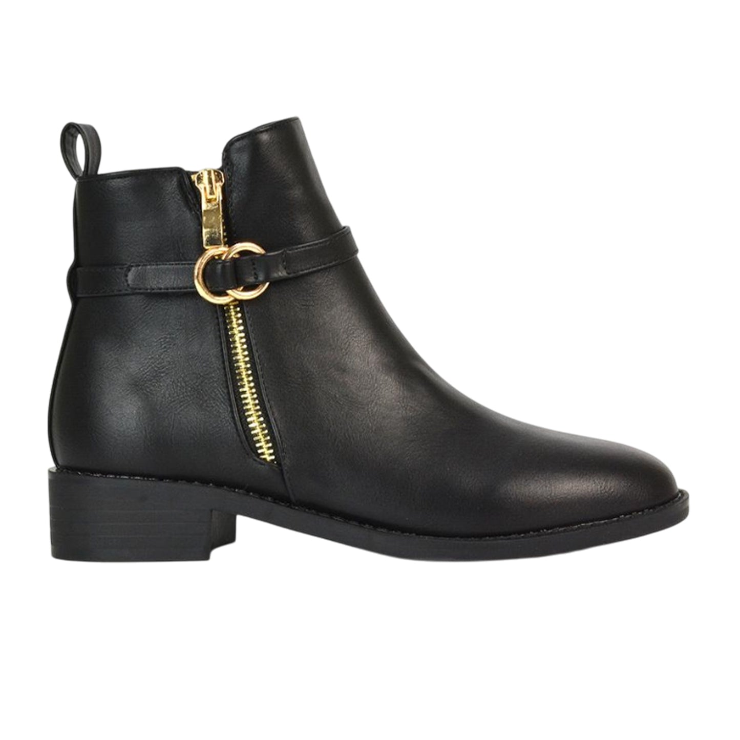 Black - Close up - XY London Womens-Ladies Lorna Buckle Detail Ankle Boots