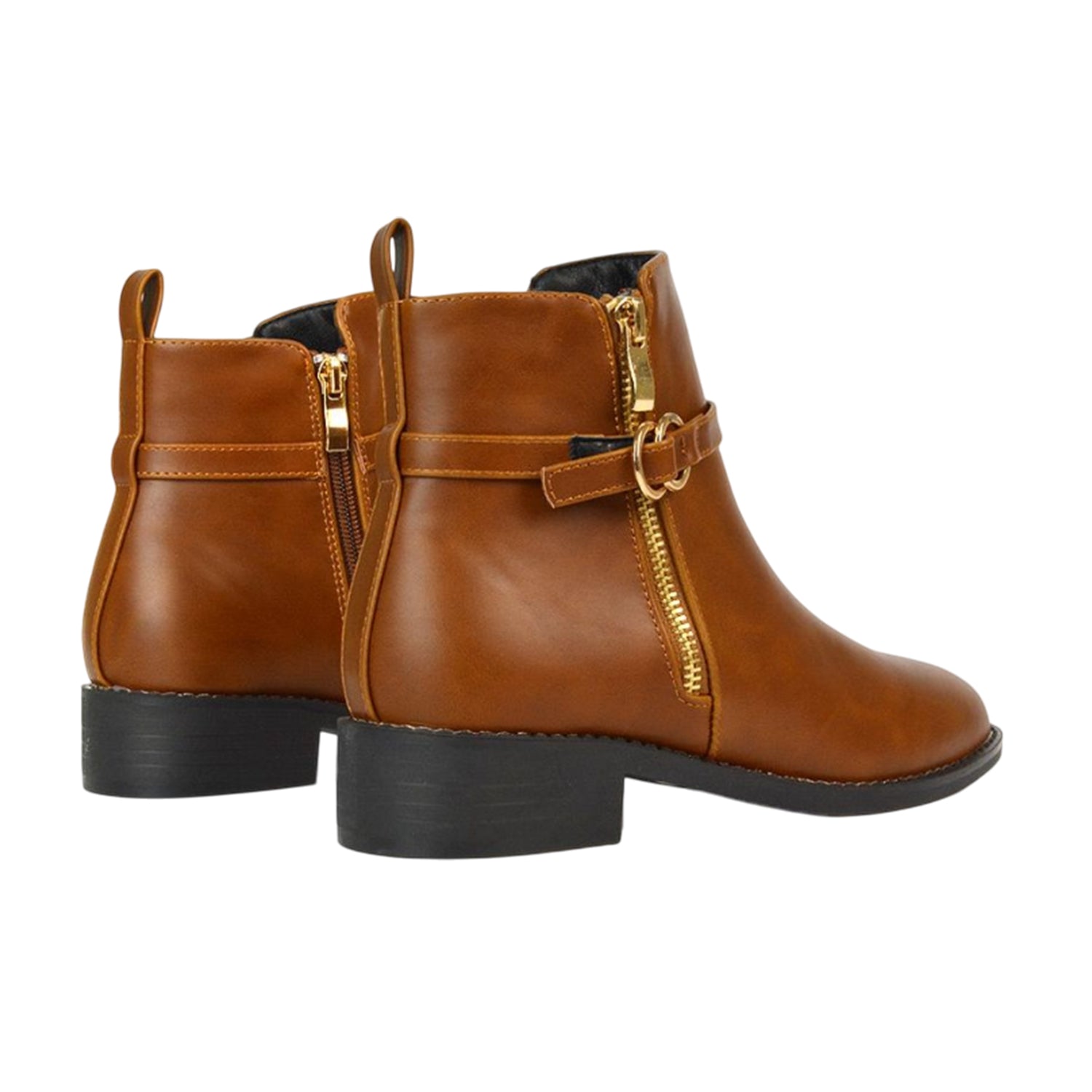 Tan - Back - XY London Womens-Ladies Lorna Buckle Detail Ankle Boots